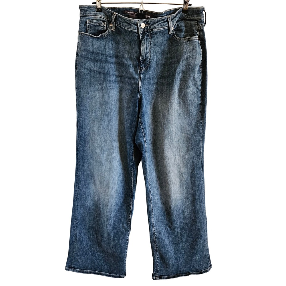 NYDJ Woman Size 16 Teresa Wide Leg Jeans Whiskering Med Wash Trendy Popular